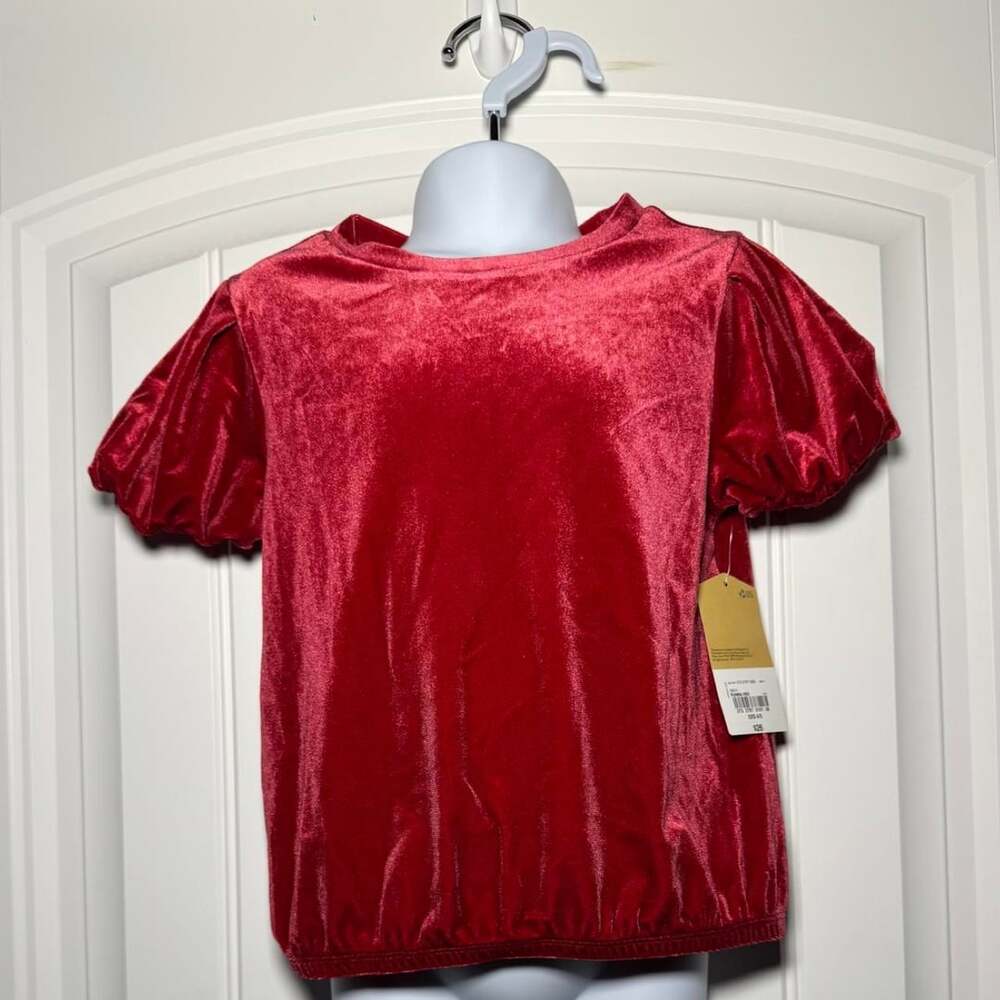 Thereabouts Red Velvet Puff Sleeve Blouse Size XXS 4/5 New